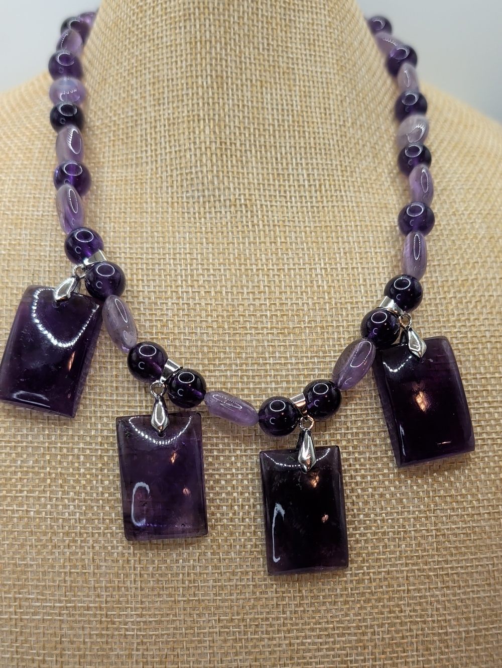 Purple Beaded Amethyst Pendant Necklace
